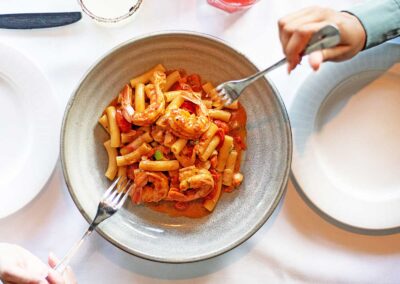 Pasta-with-shrimp in a red sauce